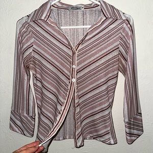 Y2K vintage button top open torso belly shirt collared sheer 3/4 cuff sleeve M